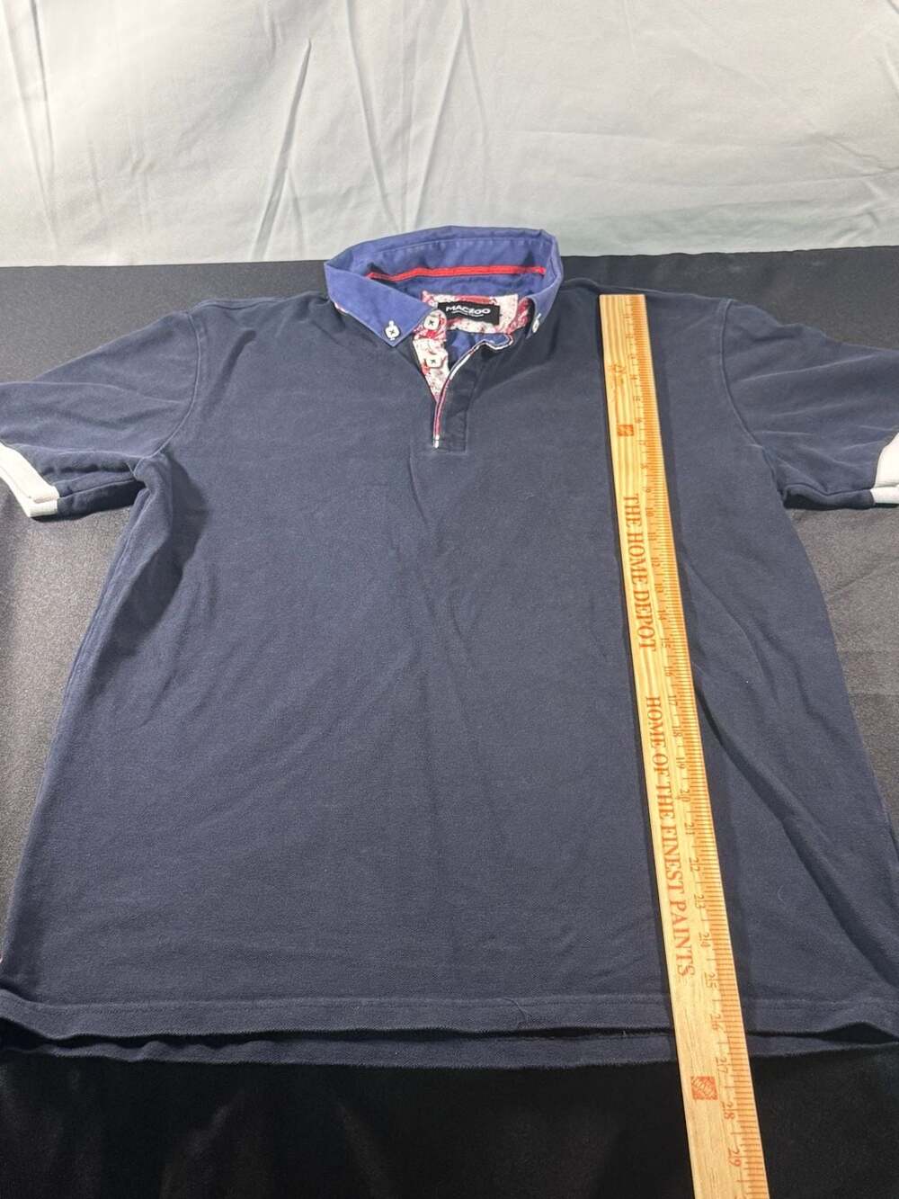 No Sz tag Maceoo Navy Blue Mozart Solid Polo Shirt with Contrast Collar and Trim